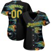 Custom Black Gold-Lakes Blue 3D Pattern Design Bowling Ball With Hotrod Flame Authentic Baseball Jersey Ball - Image 2