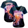 Custom Navy Medium Pink-White 3D Pattern Design Jellyfish Swimming In The Water Authentic Baseball Jersey - Image 2