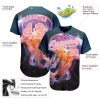 Custom Navy Medium Pink-White 3D Pattern Design Jellyfish Swimming In The Water Authentic Baseball Jersey - Image 3