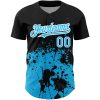Custom Black Sky Blue-White 3D Pattern Design Abstract Splash Grunge Art Authentic Baseball Jersey - Image 2