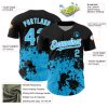 Custom Black Sky Blue-White 3D Pattern Design Abstract Splash Grunge Art Authentic Baseball Jersey - Image 3