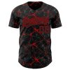 Custom Black Red 3D Pattern Design Abstract Network Authentic Baseball Jersey - Image 2
