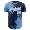 Custom Light Blue Navy-White 3D Pattern Design Abstract Brush Stroke Authentic Baseball Jersey - Image 2