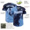 Custom Light Blue Navy-White 3D Pattern Design Abstract Brush Stroke Authentic Baseball Jersey - Image 3