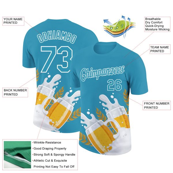 Custom Panther Blue White 3D Pattern Design Oktoberfest Beer Festival Performance T-Shirt - Image 2