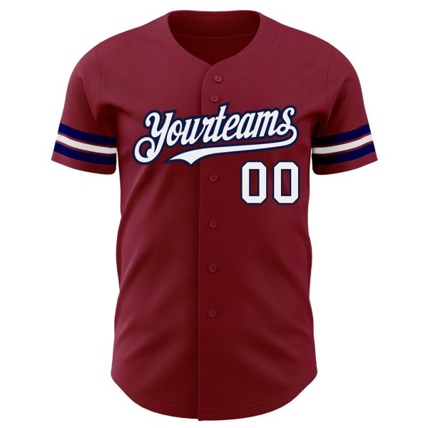 Custom Crimson White-Navy Authentic Baseball Jersey - Image 2