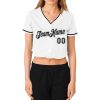 Custom Women's White Black-Gray V-Neck Cropped Baseball Jersey - Image 2