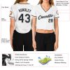 Custom Women's White Black-Gray V-Neck Cropped Baseball Jersey - Image 3