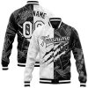 Custom Graffiti Pattern White-Black Scratch 3D Bomber Full-Snap Varsity Letterman Jacket