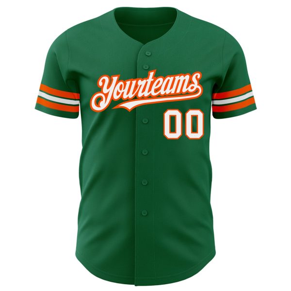 Custom Kelly Green White-Orange Authentic Baseball Jersey - Image 2