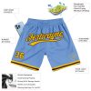 Custom Light Blue Gold-Black Authentic Throwback Basketball Shorts - Image 2