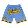 Custom Light Blue Gold-Black Authentic Throwback Basketball Shorts