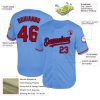 Custom Light Blue Red-Navy Mesh Authentic Throwback Baseball Jersey - Image 3
