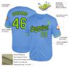 Custom Light Blue Neon Green-Navy Mesh Authentic Throwback Baseball Jersey - Image 3