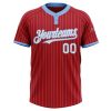 Custom Red Light Blue Pinstripe White Two-Button Unisex Softball Jersey - Image 2