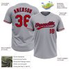 Custom Gray Red-Navy Two-Button Unisex Softball Jersey - Image 3