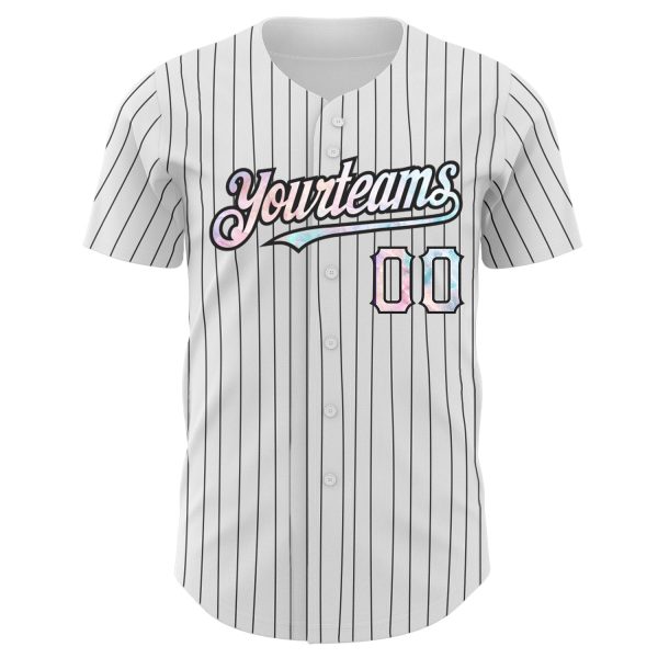 Custom White Black Pinstripe Tie Dye Authentic Baseball Jersey - Image 2