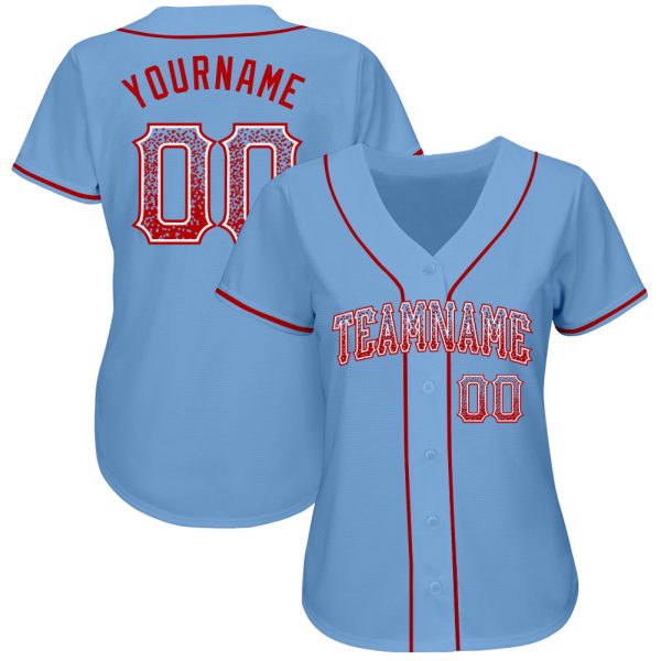 Custom Light Blue Red-White Authentic Drift Fashion Baseball Jersey - Image 2