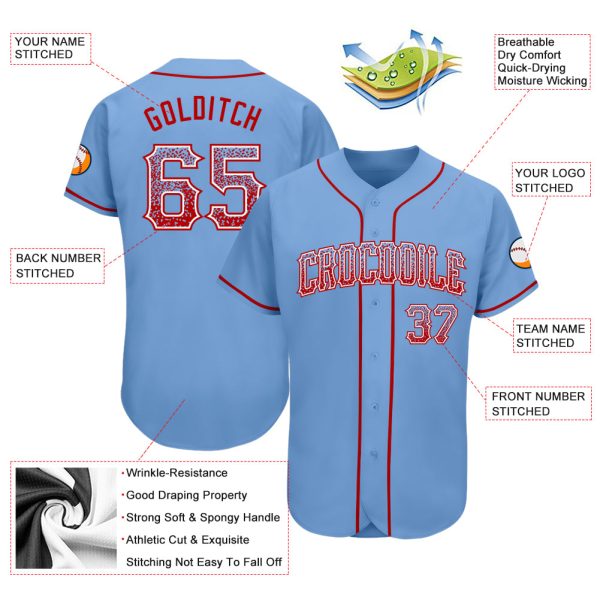 Custom Light Blue Red-White Authentic Drift Fashion Baseball Jersey - Image 3